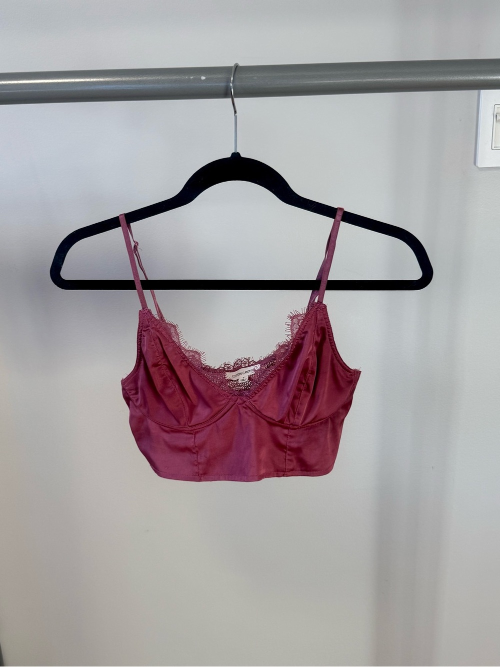 Cotton Candy Satin Lace Bralette - Dusty Rose